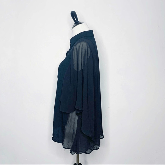 Kai-Aakmann Chiffon Viole Cape Blouse Sheer Back oversized button front womens S - Picture 4 of 6